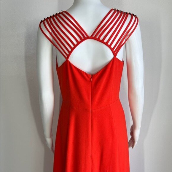 Halston Heritage Women's Multi Strap Sleeve V-Neck Gown with Flowy Skirt Size 4 - Picture 10 of 12